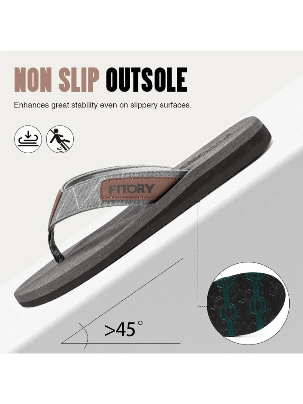 Men's Grey Flat Thongs Solid Comfort Split Toe Rubber Flip Flop Slipper Shoes
